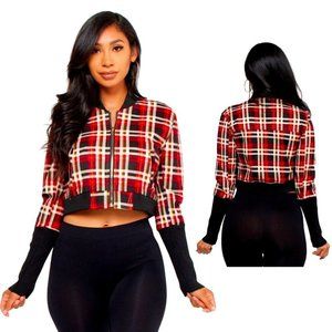 NWT Jacket Red and Black Buffalo Plaid Long Sleeve Zipper with Pockets
